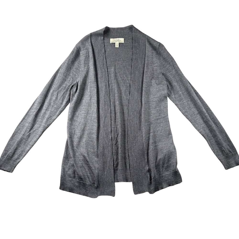 Cabelas Cardigan Sweater Womens M Open Front Gray Lightweight Wool Blend‎ Preppy